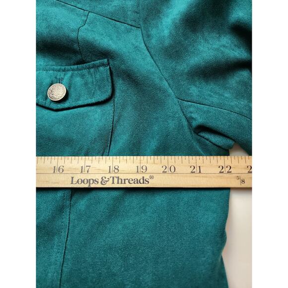Studio Works Jacket Faux Suede Women's 18 Teal Green Preppy southwest Work - Picture 8 of 9